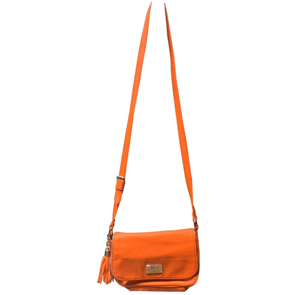 Nine West Crossbody Purse Leopard Print Lining Bright Orange Coral - Picture 7 of 15
